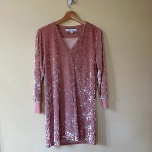 Pink Velvet Long-Sleeved Minidress (S)